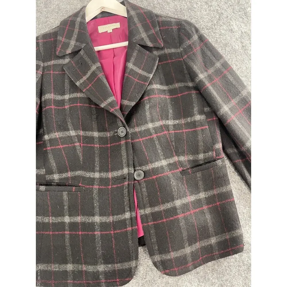 Talbots Blazer Jacket Womens 8 Black Plaid Sport Coat Wool Blend N267